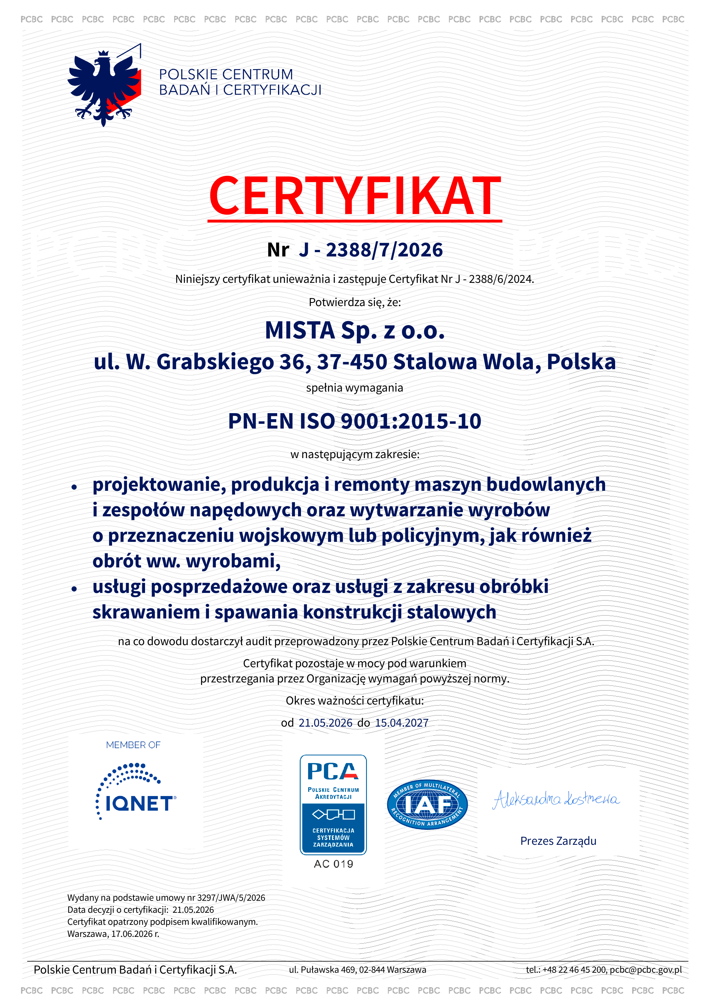 iso 90012015 2026 mista cert. pol sign